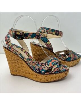 Marc Jacobs Vintage Floral Print Woven Platform Wedge Retro Sandals